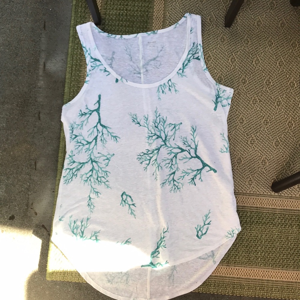 White tank top with blue coral detailing